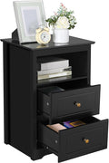 Yaheetech Tall Nightstand with 2 Drawer and 1 Cubby, 29" High Bedside Table Wooden Storage Cabinet Bed Side Table with Drawer for Bedroom Home Office, Black
