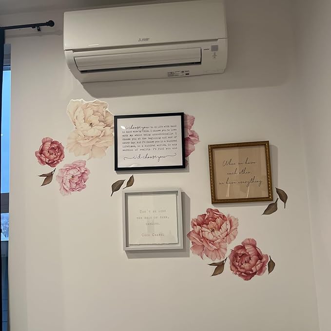 Large Floral Wall Sticker Set,Peonies Wall Decals,Pink White Flowers for Living Room Nursery Dining Space