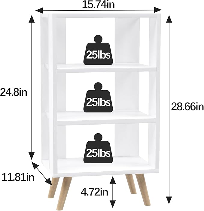 Night Stand, White Nightstand, Modern End Table with Open Storage, 3-Tier Wooden Bedside Table for Small Space, Living Room, Bedroom