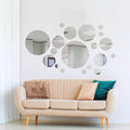 Shappy 32 Pcs Acrylic Mirror Wall Stickers Removable Round Wall Decal Circle Mirror Tiles for Home Bathroom Living Room Bedroom TV Background Decor(Silver,X Large Size)