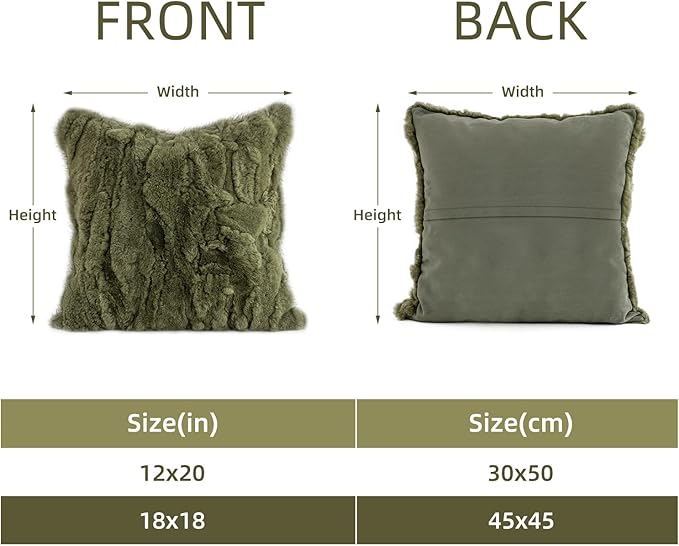 MOOX Rabbit Fur Throw Pillow Covers Decorative Fluffy Soft Fuzzy Plush Luxury Genuine Animal Skin Lumbar Pillow 12"x20" Cushion Cover, Sofa, Dark Green