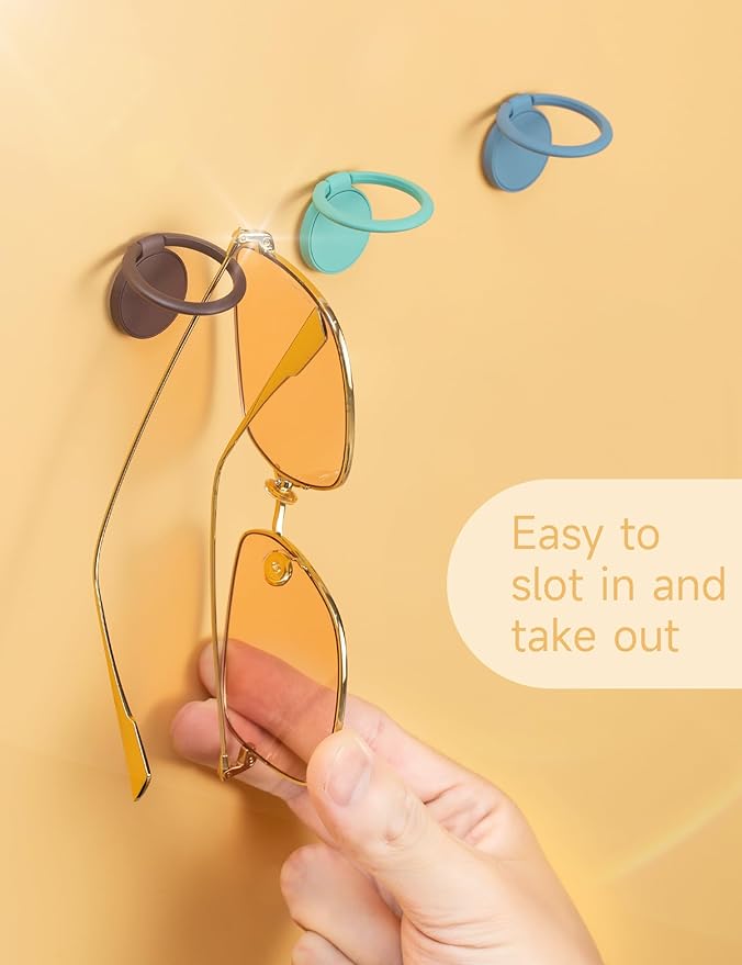 Sunglasses Organizer Wall Mounted Sunglasses Holder 6 Pack Hanging Eyeglass Holder (6 Color with Adhesive)
