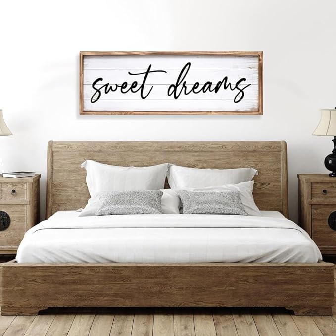 Sweet Dreams Wall Decor Above Bed 42''×15'' Large Bedroom Wall Sign Farmhouse Bedroom Sign Wood Framed Guest Room Decor Master Bedroom Wall Decoration