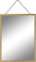 Gold Hanging Mirror with Chain, 12 x 16 Inch Rustic Wall Decor for Bathroom, Entry, Dining Room, and Living Room. Metal Rectangle Vanity Mirror, Decorative Mirror.