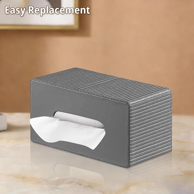 PUSU Plus Rectangular PU Leather Tissue Box Cover with Buckle Bottom - Modern Facial Tissue Dispenser Holder for Bathroom Vanity, Bedside Table, Bedroom, Office & Home Decor