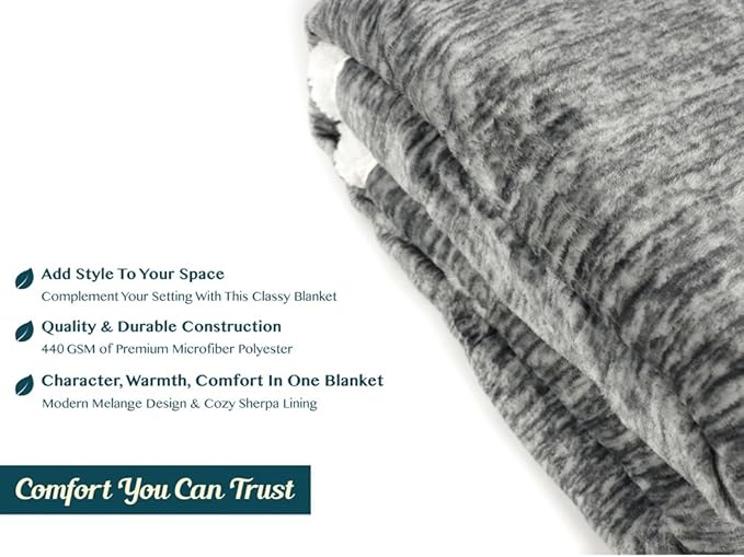 Premium Sherpa Melange Throw Blanket for Twin Bed, Couch, Sofa by Pavilia | Soft, Fluffy, Plush, Warm, Cozy | Charcoal Gray Lightweight Microfiber, Modern Luxury Reversible TV Blanket | 60 x 80 Inches