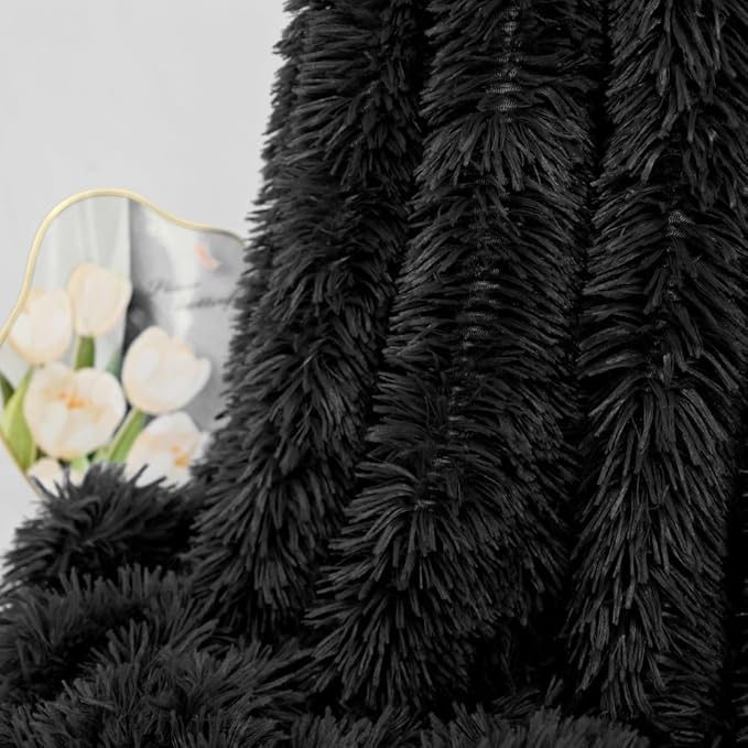 Plush Super Soft Blanket Bedding Sofa Cover Furry Fuzzy Fur Warm Throw Qulit Cozy Couch Blanket for Winter (51"x63", Black)