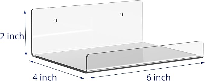 Wall-Mounted Acrylic Shelves Suitable for Wall-Mounted Display Rack Storage Rack Suitable for Children's Bookshelf Room Wall Decoration Bedroom Kitchen Living Room (2, 6“)