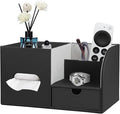 PU Leather Square Tissue Box Cover with Tray and Organizer,Multi-Function Remote Control Tissue Holder for Vanity, Nightstand,Bathroom,Home and Office