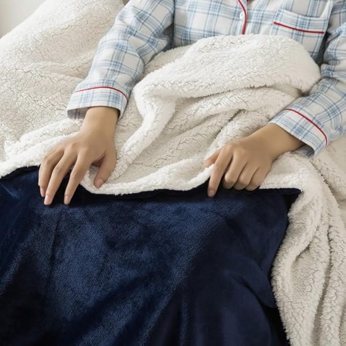 WDCOZY Sherpa Fleece Blankets Fuzzy Thick Warm Throw Blanket Super Soft Reversible Luxurious Fluffy Plush for Sofa Couch Bed Home Decor All Seasons Winter Blankets 108"x90" Navy Blue