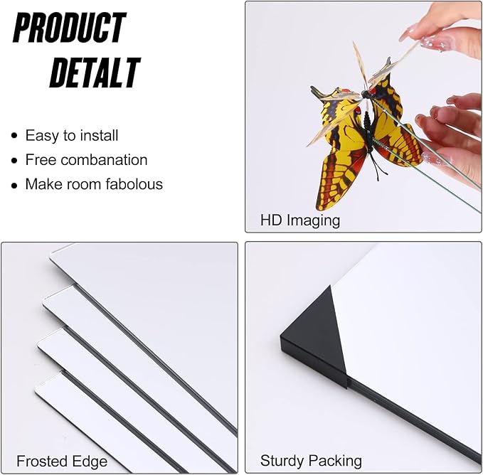 Full Length Wall Mirror Tiles, 8'' x 8'' x 8 PCS, Frameless Full Body Mirror Tiles for Bedroom,shatterproof Non Glass Mirrors Wall Mounted for Home Gym, Over The Door, Kids Mirror，32"x16"