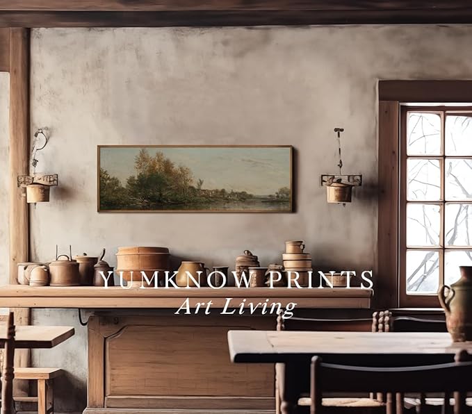 Rolled Canvas Vintage Farmhouse Bedroom Wall Decor Above Bed - Horizontal Wall Art Entryway - 16x48" - Panoramic Landscape Picture Sign - Canvas Lake Autumn Fall Forest River Landscape Print Poster