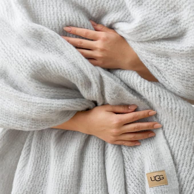 UGG Knit Throw Blanket – Soft Lightweight Throw Blanket for Couch, Bed Throws or Luxury Home Decor, Blankets & Throws for Home, Living Room and Bedroom, 50" x 70" (Margot) (Light Gray)