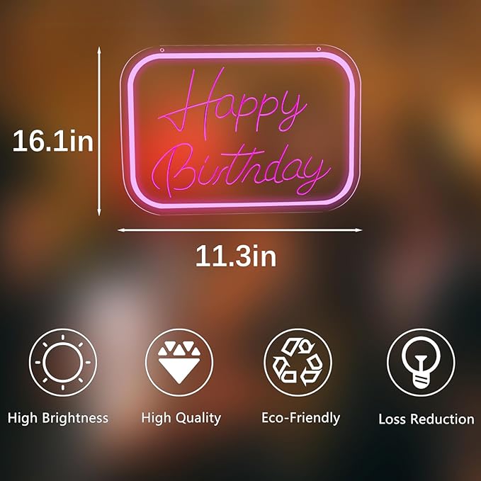 Happy Birthday Neon Signs for Wall Decor，Led Neon Light for Bedroom，Christmas Birthday Party Gift