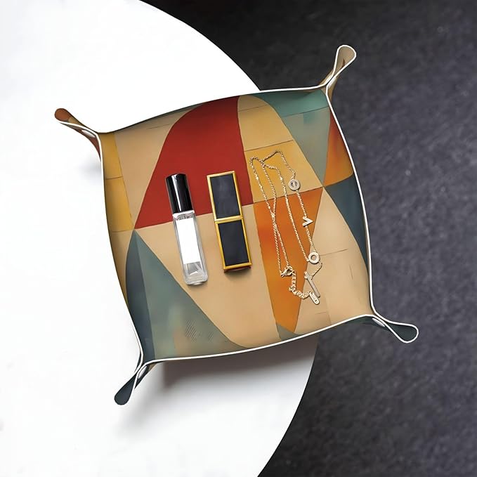 Mid Century Modern Geometric Art Tray Men's Leather Valet Parking Portable Entrance Trays Bedside Storage Box