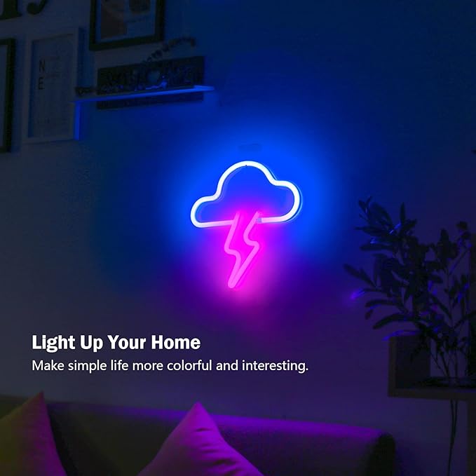 Neon Sign LED Cloud Lightning Neon Signs for Wall Decor Hanging Battery or USB Powered Light Up Neon Lights for Bedroom Aesthetic Kids Room Living Room Bar Party Christmas Wedding Pink