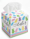 Easter Day Napkin Tissue Box Cover, Colorful Bunny Waterproof Leather Paper Organizer Dispenser for Table Dining, Bathroom, Nightstand Vanity, Car, Housewarming Gift Ideas, N