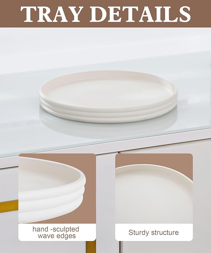 Coffee Table Tray for Home Decor, Modern Table centerpieces, Round Decorative Tray Table centerpieces Serving Tray for Living Room, Office, Dining Room, Kitchen Island（White）