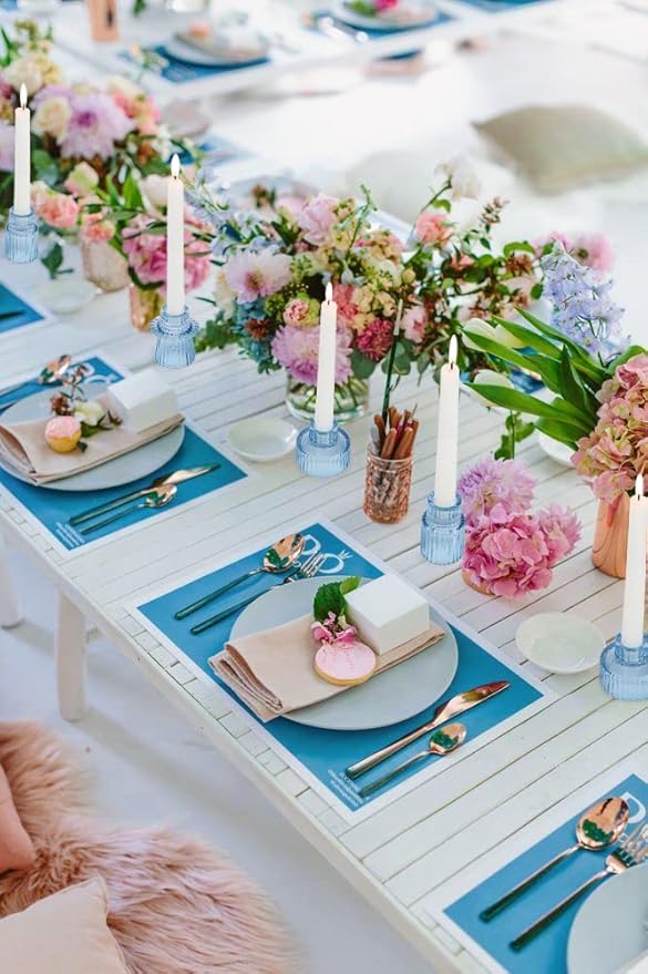 Vixdonos Glass Candlestick Holders Tealight Candle Holders for Table Centerpieces, Wedding Decor and Dinner Party (6 Pcs, Light Blue)