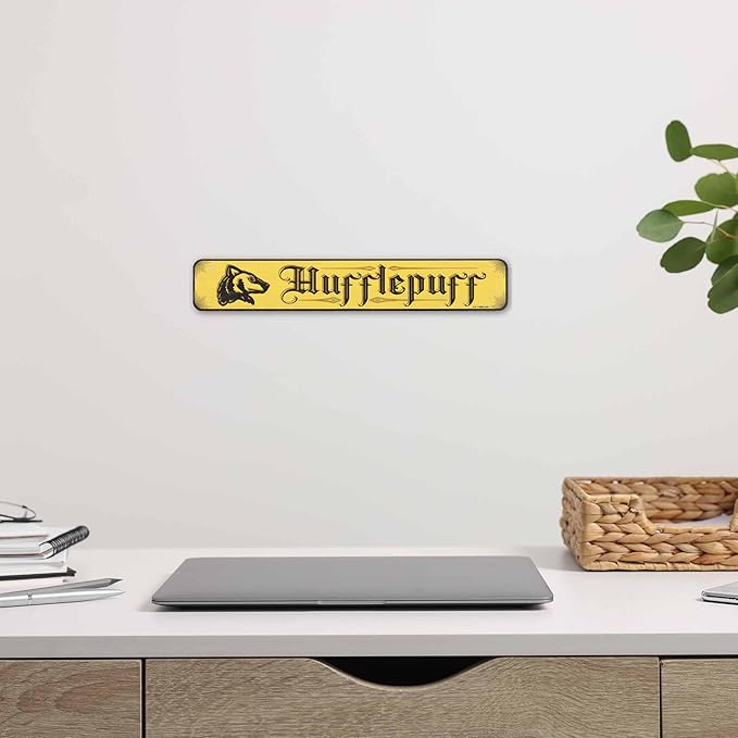 Harry Potter Hufflepuff Horizontal Wood Wall Decor - Vintage Hufflepuff Sign for Bedroom or Movie Room