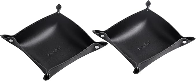 SANQIANWAN Leather Jewelry Valet Tray for Women and Man, Portable Entryway Table Tray Bedside Nightstand Desk Tray Small Catchall Travel Dish Plate for Key,Wallet,Watch,Coin (2PCs Black-B)