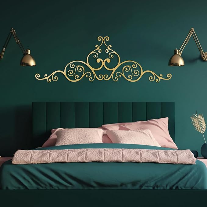 EANHIPE Metal Scroll Wall Art, Vine Scroll Metal Wall Decor, Flower Scroll Wall Hanging, Art for Bedroom Wall Above Bed, Headboard Wall Decor, Bedroom Wall Decoration (White, 59"x20"/150x50cm)