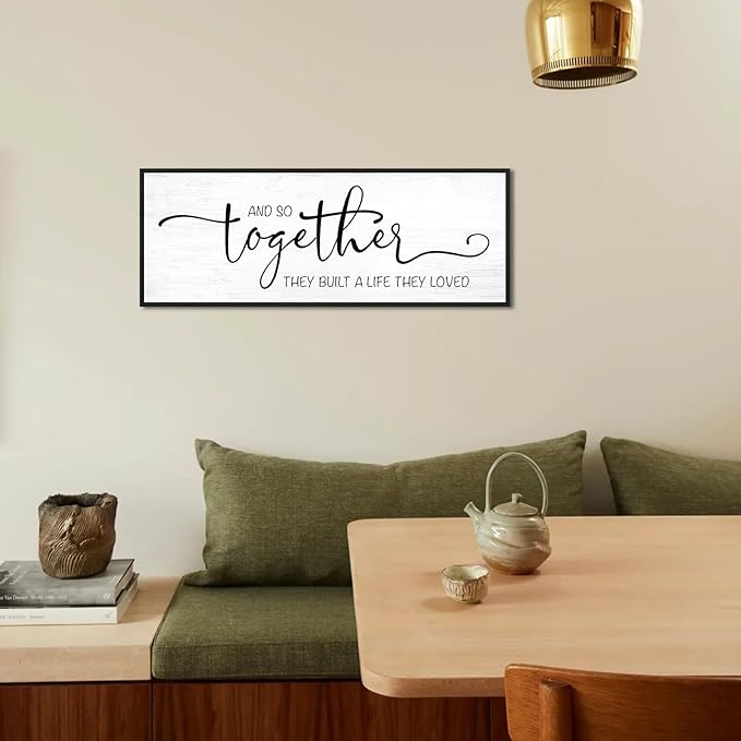 And So Together They Built A Life They Loved Wall Decor 32'x12'' Couples Master Bedroom Over Bed Art Wall Decor Sign Pictures Framed Farmhouse Quotes Above Bed