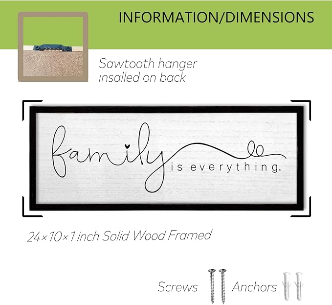 TQianJiang Family is Everything Wall Decor Art 24"X10" Living Room Sign Large Wood Framed Wall Hanging (Black)