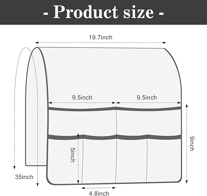 PU Leather Couch Organizer Caddy Sofa Armrest Organizer, Remote Control Holder for Recliner, Waterproof Armchair Caddy with 6 Pockets Storage for Magazine, Tablet, Phone, Remote (Black)