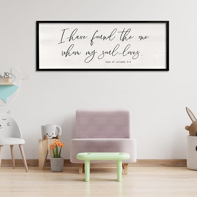 I Have Found The One Whom My Soul Loves Sign Wall Art Decor 32"x12" Modren Master Bedroom Above Bed Wood Framed Song of Solomon 3:4 Large Living Room Bible Verse Wall Hanging (Black)