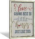 Farmhouse Family Wood Wall Decor: Rustic Home Sign Framed Art Picture Love Grows Best in Little Houses Inspirational Quote Print Artwork for Bedroom Living Room Kitchen Decorations