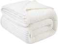 LBRO2M Striped Sherpa Fleece Bed Blanket Twin Size, Super Soft Fuzzy Plush Warm Cozy Fluffy Microfiber Couch Throw Velvet Double Reversible Luxurious Blankets (65x90),Ivory