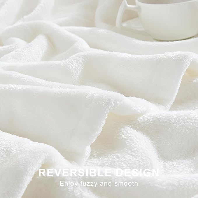 Hansleep Fleece White Full Blanket, Super Soft Flannel Fuzzy Plush Cozy Blanket for All Seasons, White, Full 84x90 Inches