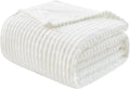 EMME Fleece Throw Blanket Luxury Flannel for Couch Bed Sofa Chairl, Soft, Plush, Warm and Cozy Blanket with Geometric Grid Design (White, 80'' x 90'')