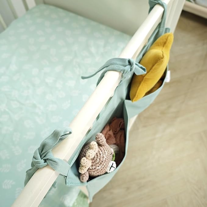 Baby Bedside Hanging Storage Bag - 2-Pocket Bedside Storage with High Capacity for Diapers & Essentials, Space-Saving Hanging Nursery Organizer 5 Colors Available (Blue)