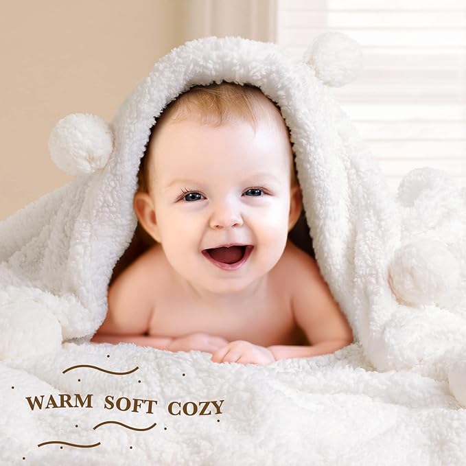 LBRO2M Double Sided Sherpa Blanket,Queen Size Super Soft Fuzzy Plush Warm Cozy Fluffy Throw Reversible Luxurious Blankets (White)