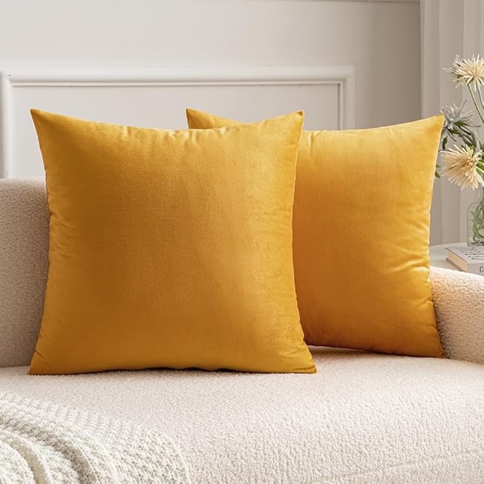 MIULEE Velvet Throw Pillow Covers 20x20 Inch, Pack of 2 - Gold, Soft Solid Decorative Pillow Covers Cushion Cases Modern Luxury Home Decor for Couch Sofa Bedroom Livingroom