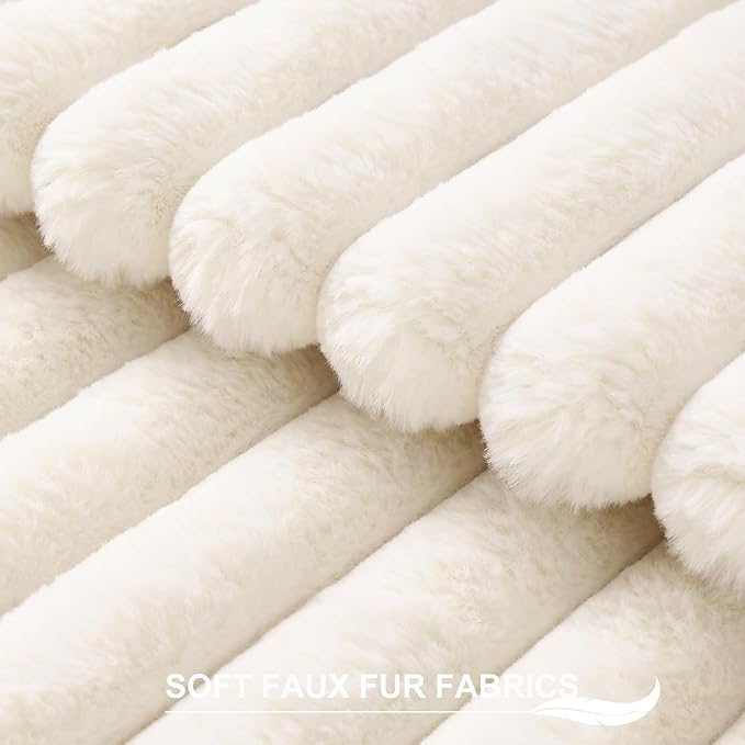 Pallene Faux Fur Plush Throw Pillow Covers 22x22 Set of 2, Luxury Soft Fluffy Striped Decorative Pillow Covers for Sofa, Couch, Living Room, Cream White