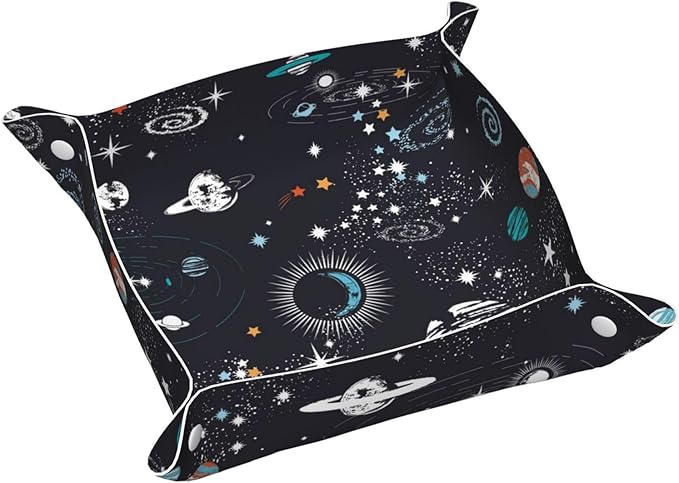 Space Galaxy Constellation Leather Vanity Tray Desktop Storage Organizer, Decorative Catchall Perfume Tray, Bathroom Valet Tray,Nightstand Caddy Holder for Keys Phone Wallet Coin Jewelry, S