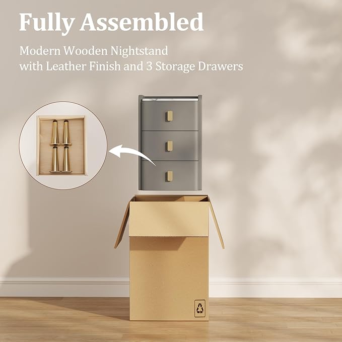 AQIMUELE Narrow Nightstand with Drawers, Narrow Side Table Leather, Small Bedside Tables for Bedroom. (Dark Gray)