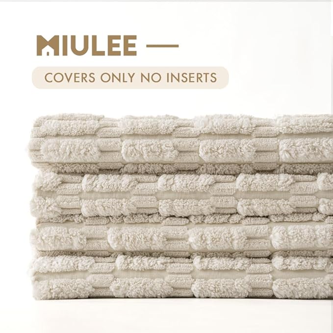 MIULEE Pack of 4 Cream White Corduroy Decorative Throw Pillow Covers 20x20 Inch Soft Boho Striped Pillow Covers Modern Farmhouse Home Decor for Sofa Living Room Couch Bed
