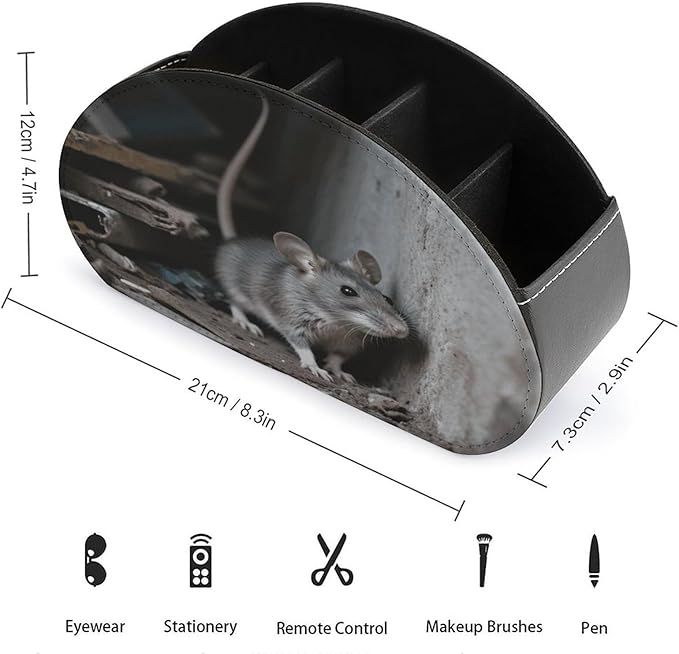 Mouse Hiding in The Corner Remote Control Holder Organizer Box with 5 Compartment PU Leather Bedside Storage Caddy Remote Organizer for Controller Media Player Pen/Pencil Storage