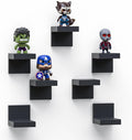 7-Pack Small Floating Shelves for Wall by RicherHouse, Plastic Black Shelf 4 Inch Display Ledges Room Decor, Mini with 2 Types of Installation (Adhesive or Screw)