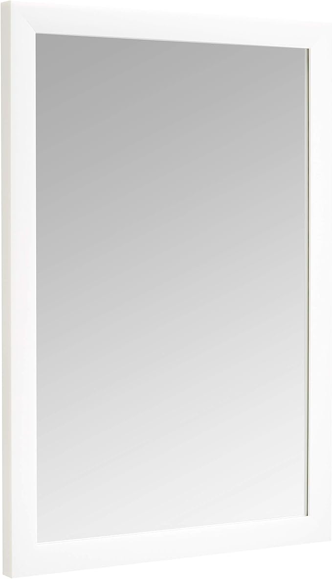 Amazon Basics Rectangular Wall Mount Mirror for Bedroom, Living Room, Entryway, 20" x 28", Standard Trim, White, Hangs Horizontally or Vertically