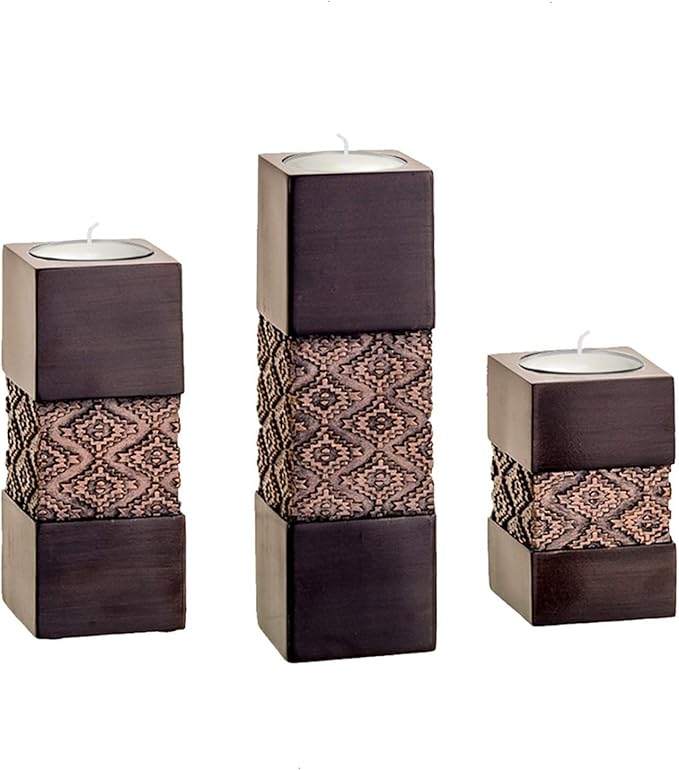 Creative Scents Dublin Brown Set of 3 Small Tealight Candle Holders Table Decor Gift Set - Centerpieces for Living/Dining Room Table, Coffee Table Decor for Fireplace/Entrance or Bathroom