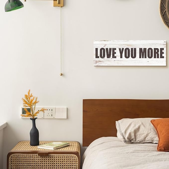 Love You More Sign Wall Decor Love Quotes Canvas Wall Art Modern Farmhouse Wall Decoration Minimalist Wall Art Prints Poster for Bedroom and Living Room (6x17 inches, Framed)