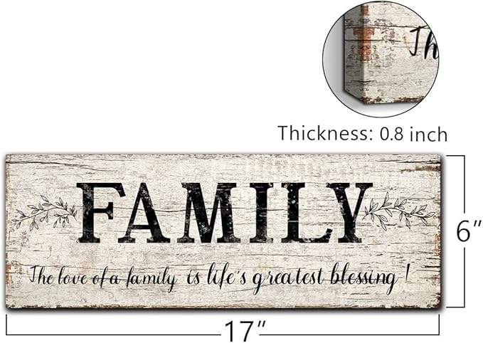 Family Signs Wall Decor Quote Words Wall Plaques Family Framed Wall Art Vintage Retro Artwork Decoration for Bedroom Living Room Home (6 X 17 inch)