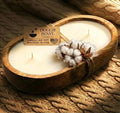 Dough Bowl Candle Co. Clean Cotton Soy Candle - 3 Wick Rustic Farmhouse Decor Odor Eliminator in Ornamental Wooden Bowls, 20 Ounce All-Natural Gifts for Women and Men, Wooden Dough Bowls for Decor