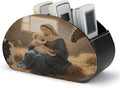 Virgin Mother Mary Remote Control Holder Organizer Box with 5 Compartment PU Leather Bedside Storage Caddy Remote Organizer for Controller Media Player Pen/Pencil Storage