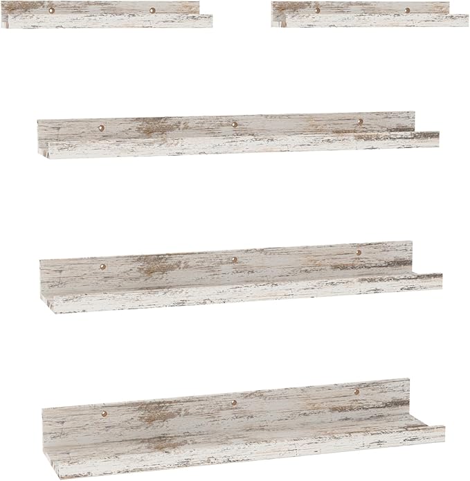 Giftgarden 24 Inch Wall Mounted Floating Shelves Set of 5, Distressed White Wood Wall Shelves for Bathroom, Bedroom, Kitchen, Living Room Storage and Decoration, Rustic Wooden Picture Ledge